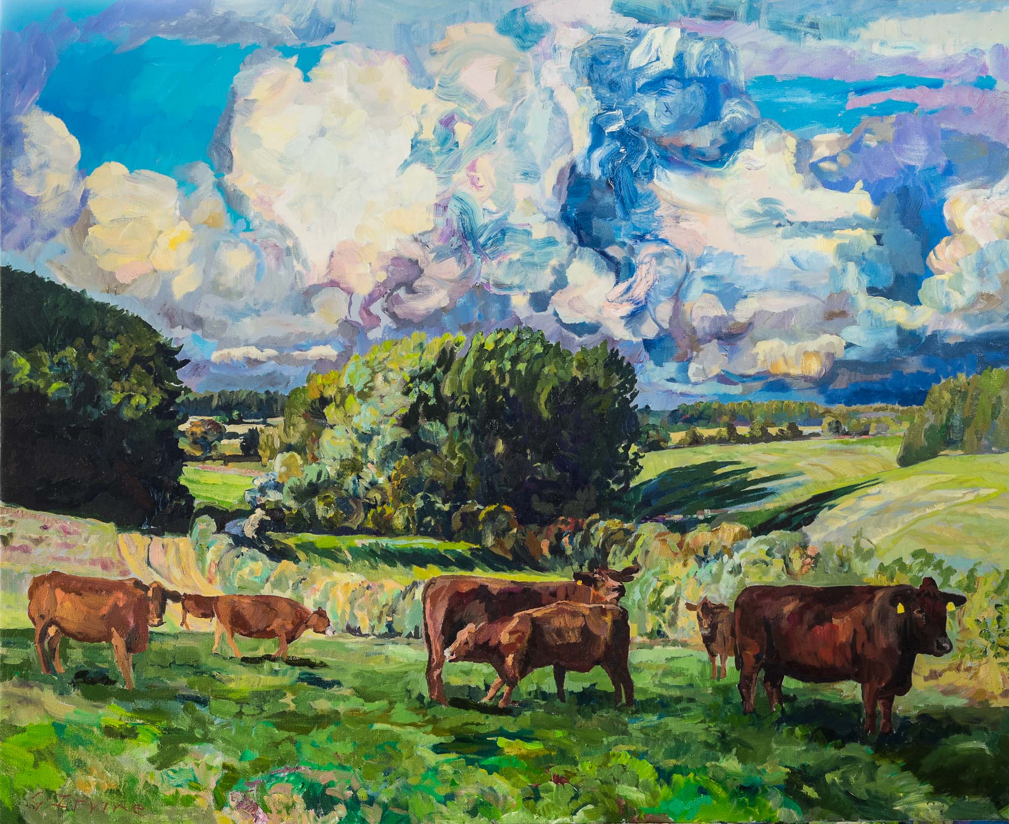 George Irvine Painting of cows in Gloucestershire