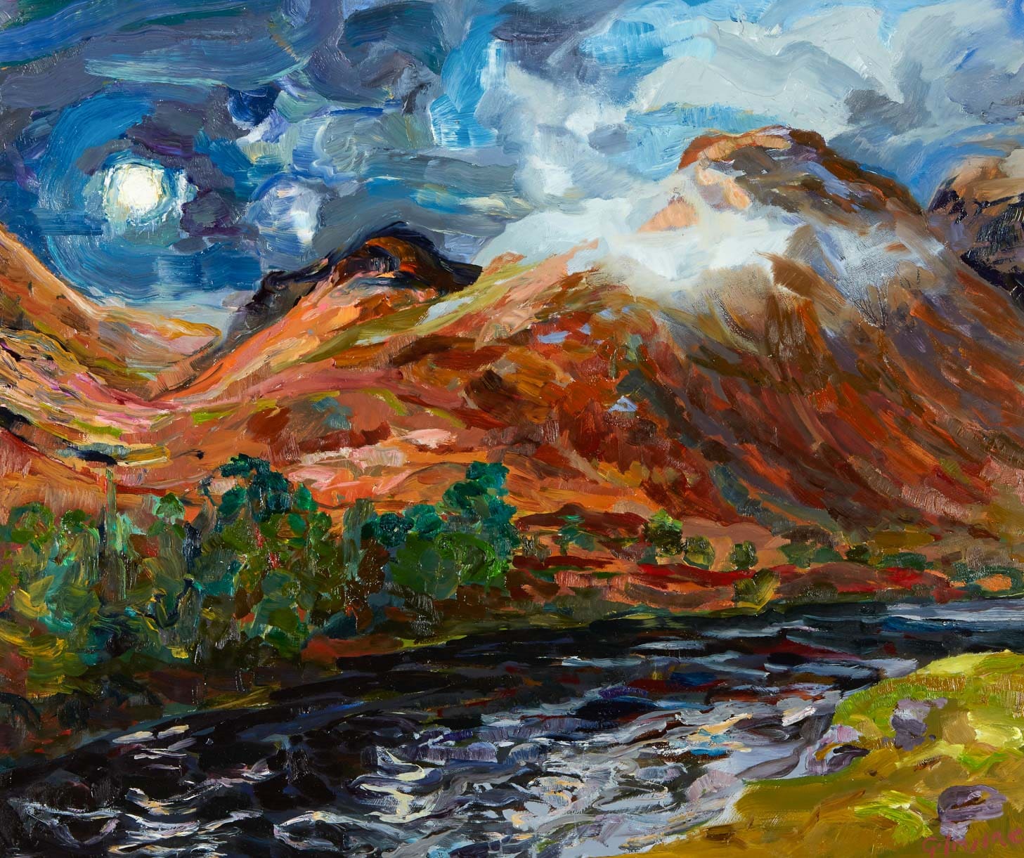 oil painting Sun through Cloud Glen Etive Scotland