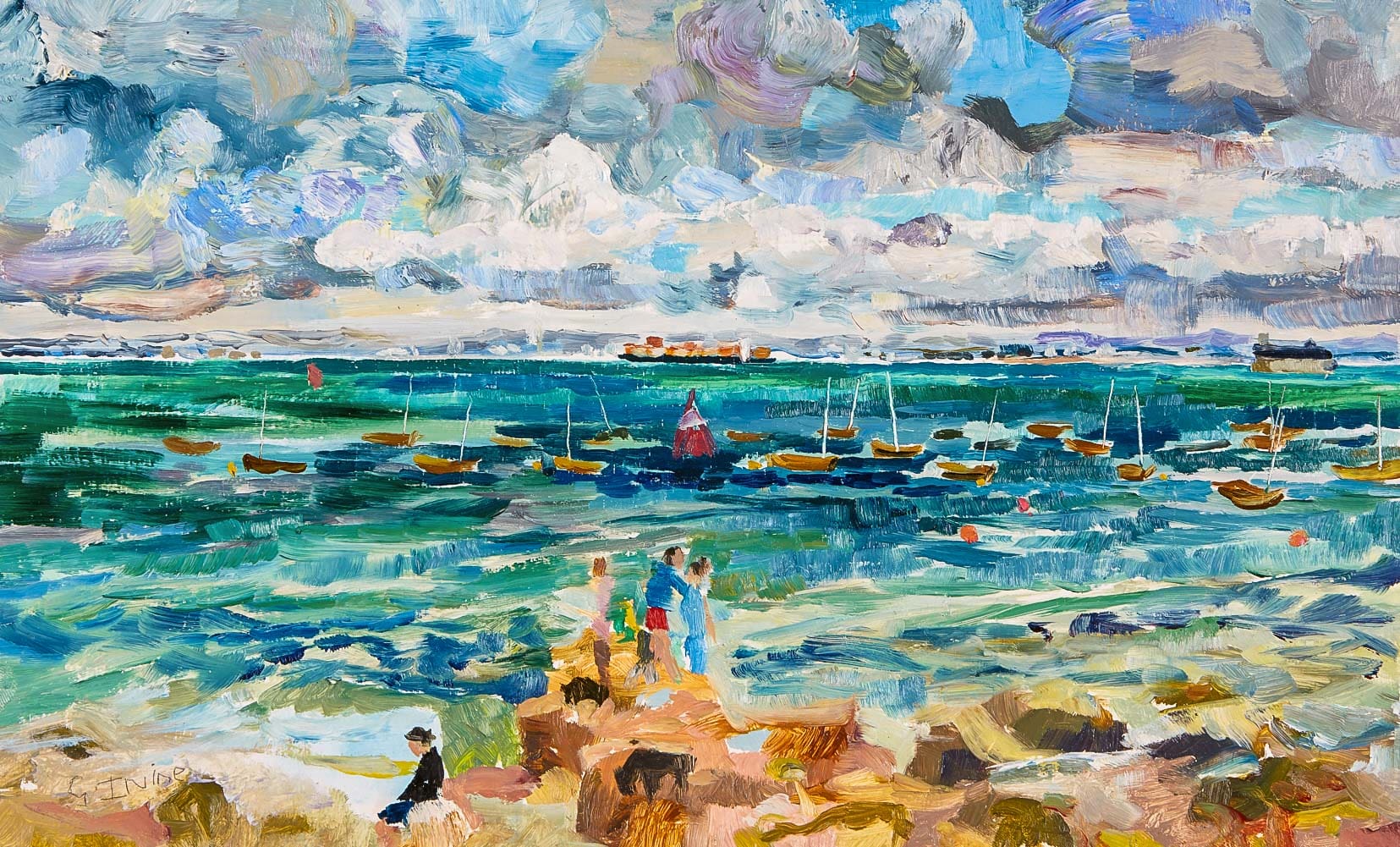 Oil painting crabbing in the isle of wight
