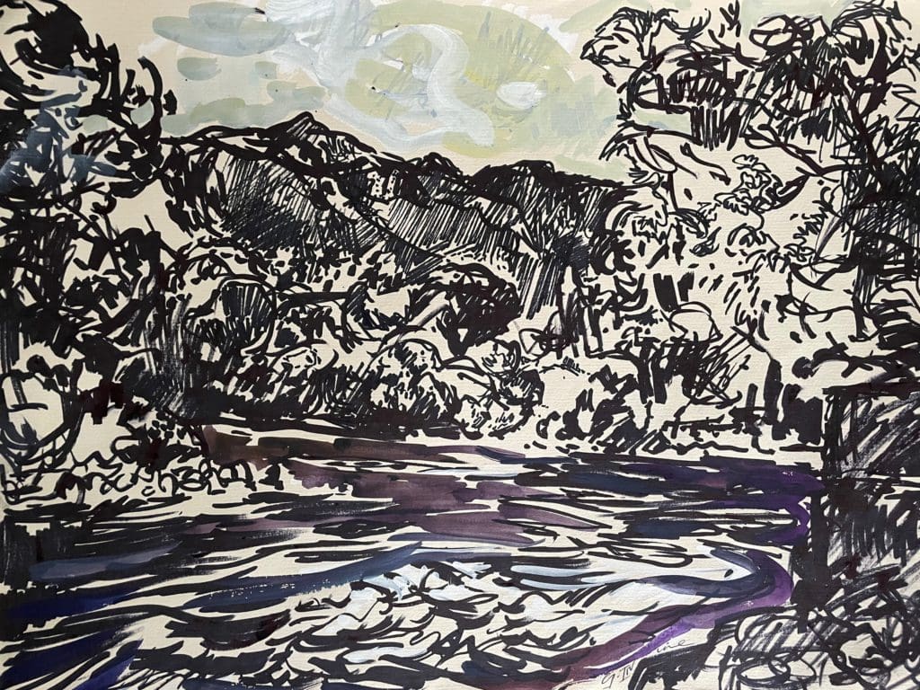 12" x 16", pen watercolour gouache on paper, framed, £850