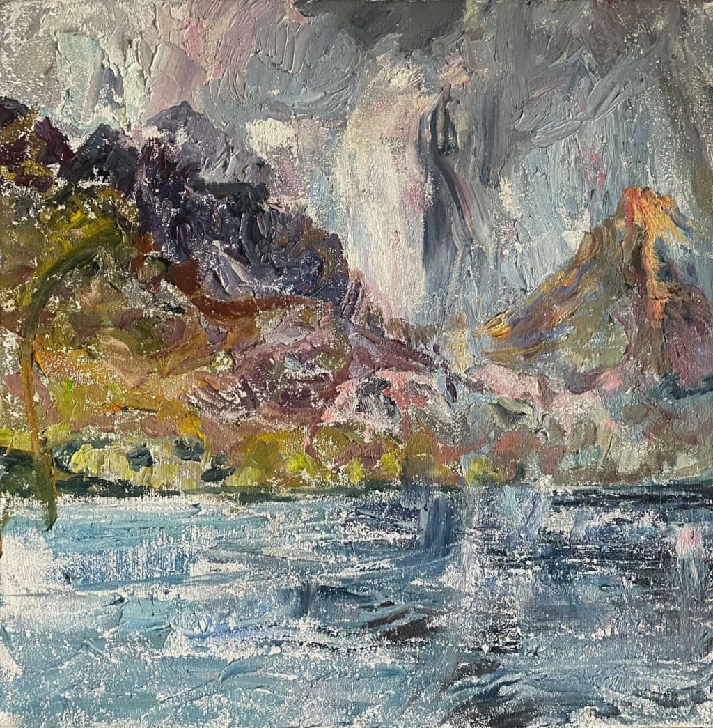 22" x 22", Oil On Canvas & rain