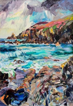 Rough Atlantic, Cornwall, Oil on canvas